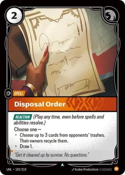 Disposal Order card